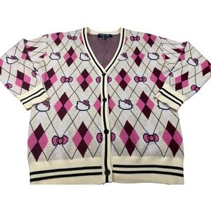 Hello Kitty x Forever 21 Collab Argyle Cardigan Sweater Womens Medium